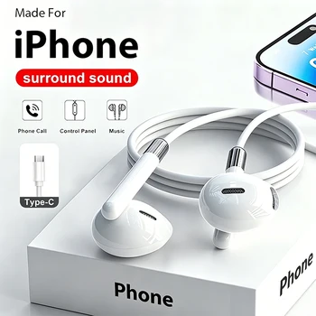 Auricolari Bluetooth con Cavo Lightning per Apple iPhone 17 16 15 14 Pro Max Plus, Cuffie HiFi con Microfono per Xiaomi Samsung
