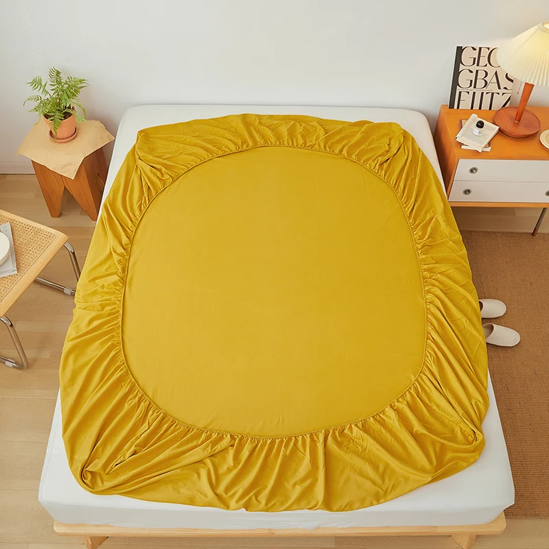 Cotton Fitted Sheet with Elastic Band Anti-Slip Mattress Cover for Single Double Queen King Bed Adjustable Plain Fitted Bedsheet 6