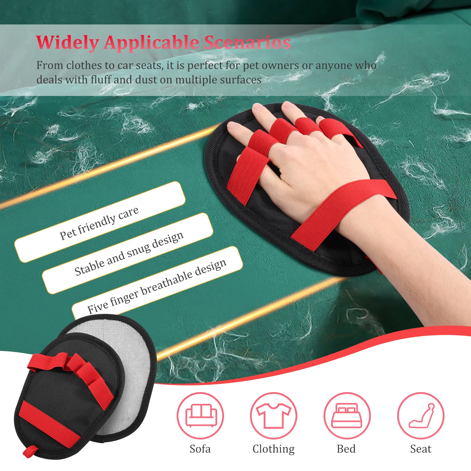 2Pcs Pet Grooming Gloves Efficient Pet Hair Removal Glove Reusable Electrostatic Cat Dog Hair Brush Cleaning Tool Pet Supplies