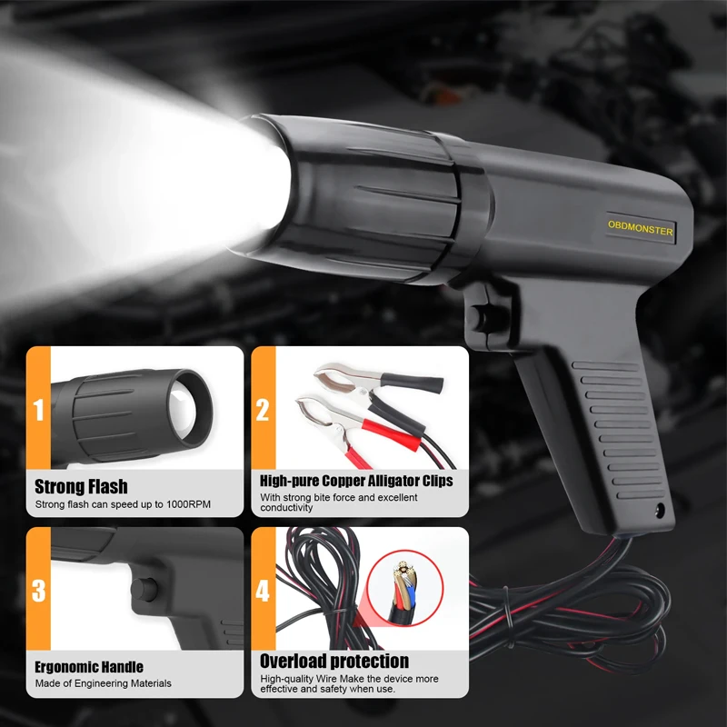 Car Ignition Timing Gun 12V Petrol Engine Ignition Timing Induction Strobe Light for Car Motorcycle Marine Repair Tools