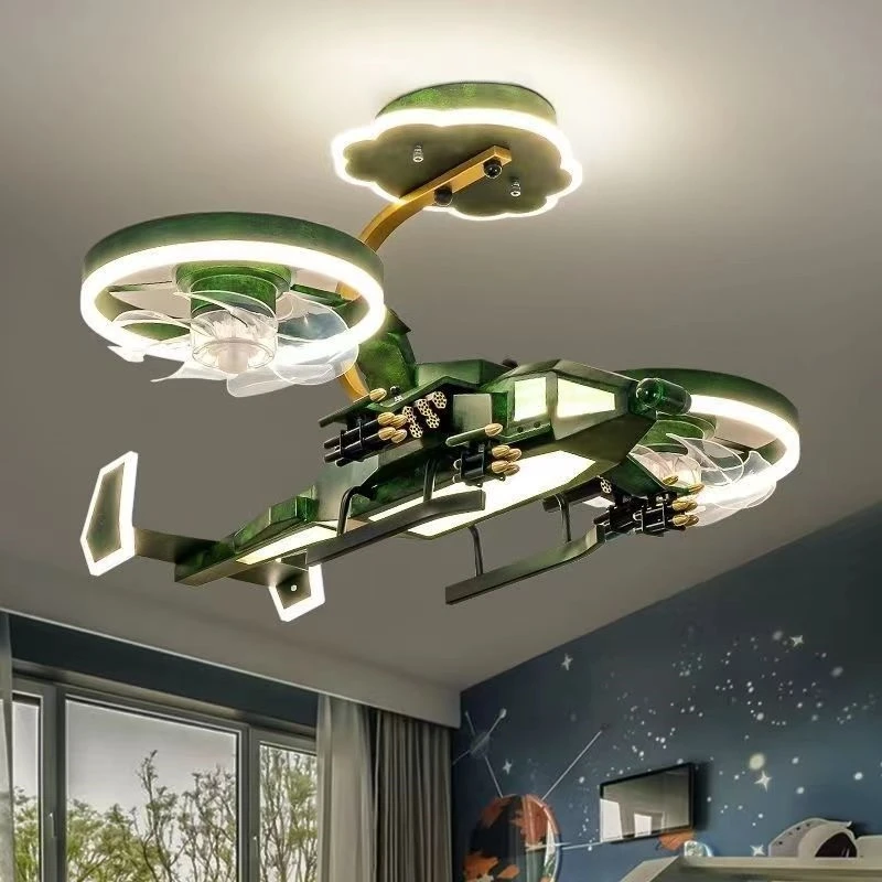 

Aircraft fan light, children's room, boy's bedroom, chandelier creative, Avatar combat helicopter model, room lighting decoratio
