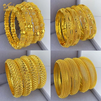 Braccialetti di lusso color oro 24 carati Dubai per le donne Braccialetti con ciondoli africani indiani Matrimonio Etiope Arabo Gioielli a mano Regali per feste 1