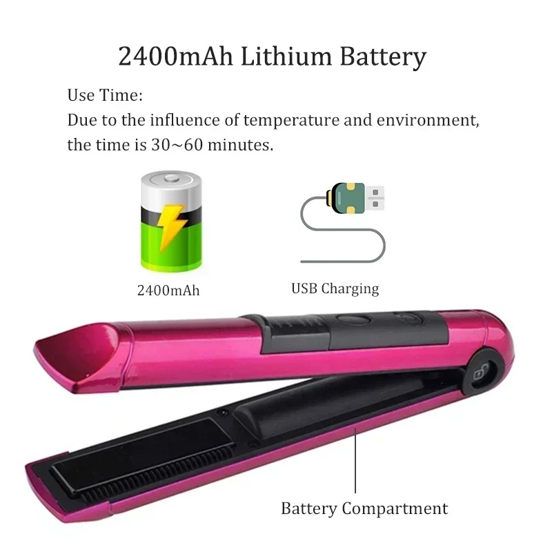 Wireless Electric Heating Hair Straightener Curler For Women Rechargeable Portable Home Travel Hair Straightening Curling Iron 3