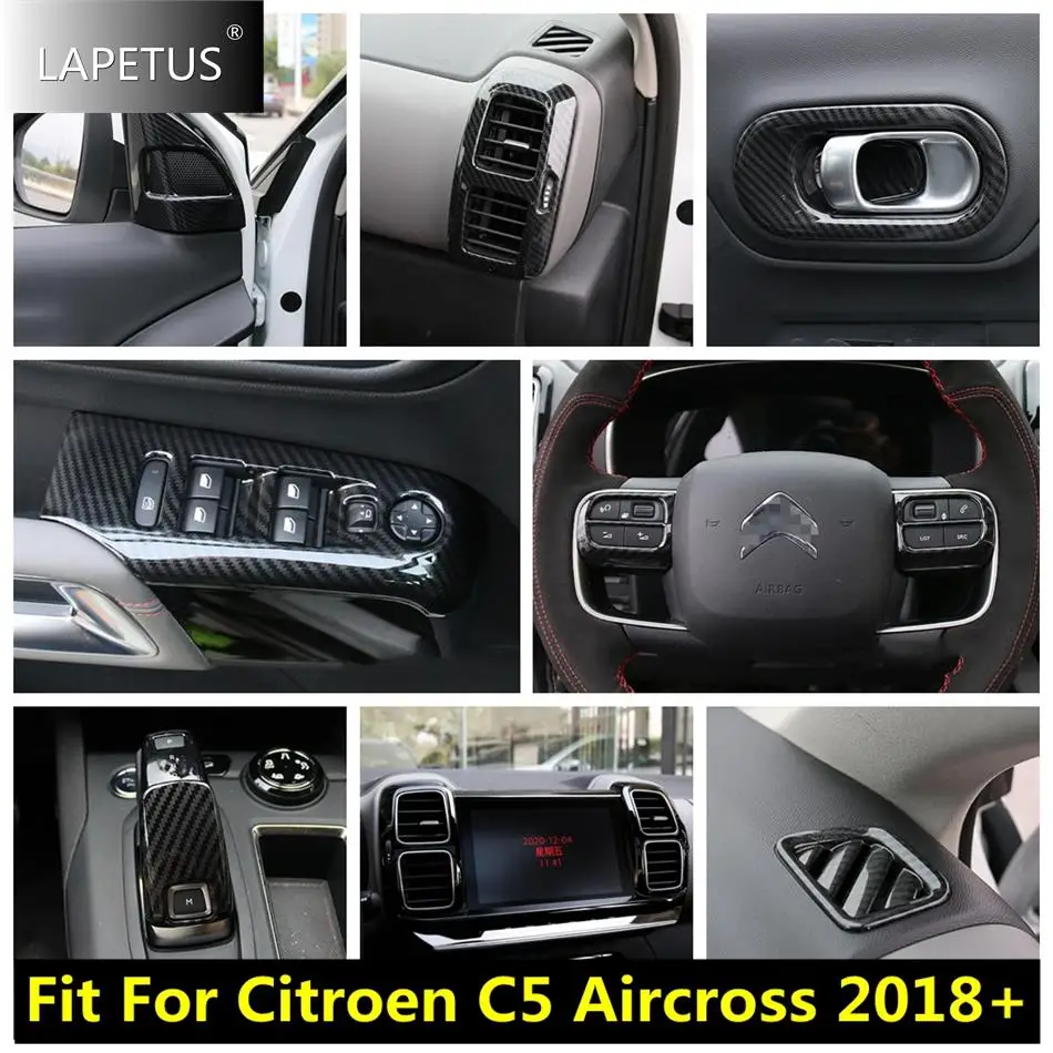 

Pillar A / Dashboard Air AC Outlet / Gear Head Knob Cover Trim For Citroen C5 Aircross 2018 - 2022 Car Carbon Fiber Accessories