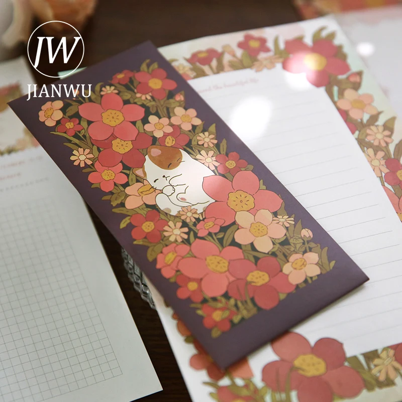 JIANWU Cute Small Animals Flower Bush Envelope Letter Paper Set Confession Love Letter Letterheads Kawaii Stationery Supplies
