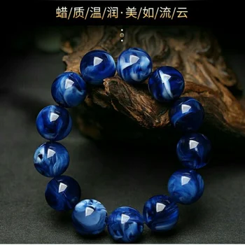 중동산 순수 천연 블루 허니 팔찌, 거친 돌 밀랍 호박색, 신상