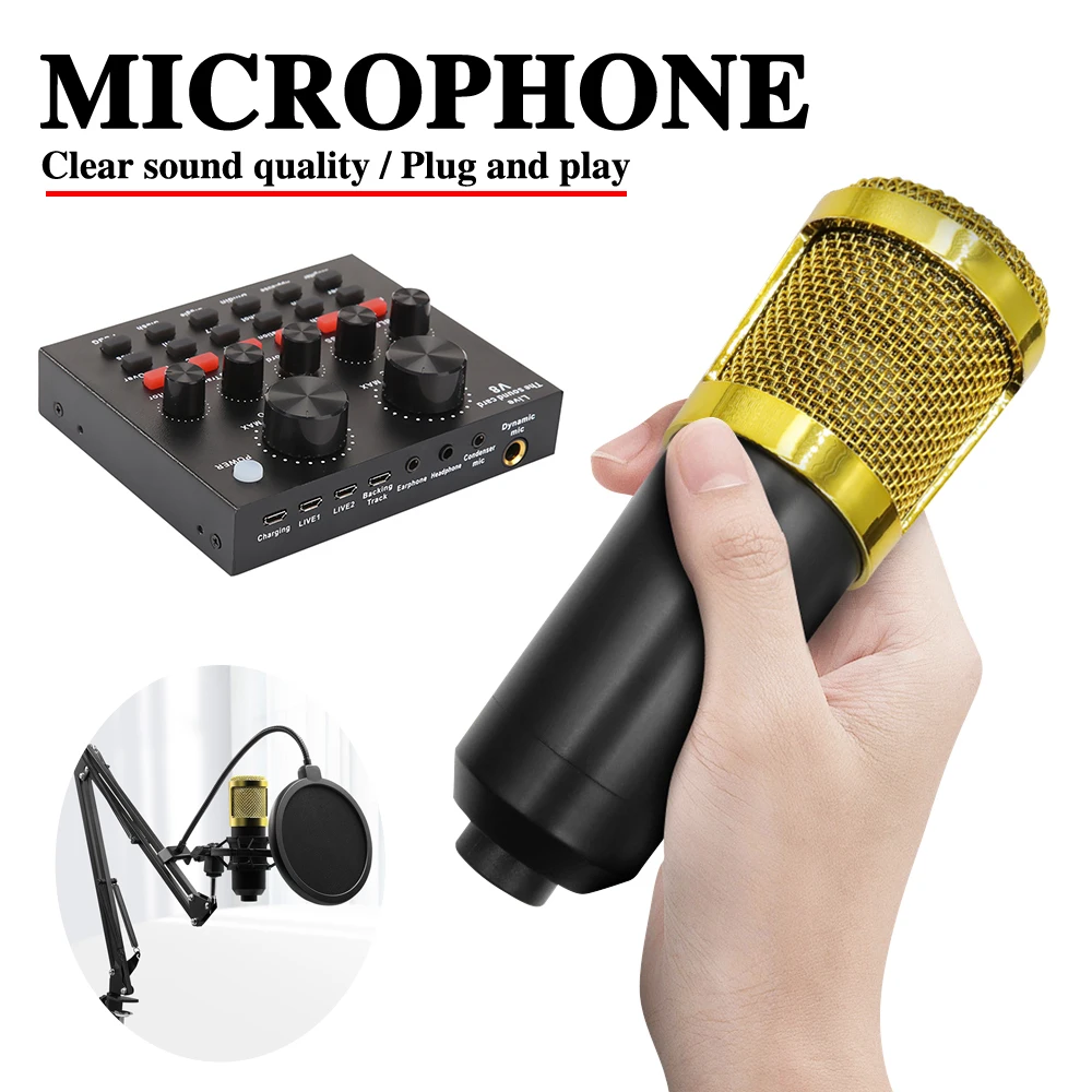 

BM800 V8 Sound Card Set Professional Audio Condenser Mic Studio Singing Microphone for Karaoke Podcast Recording Live Streaming