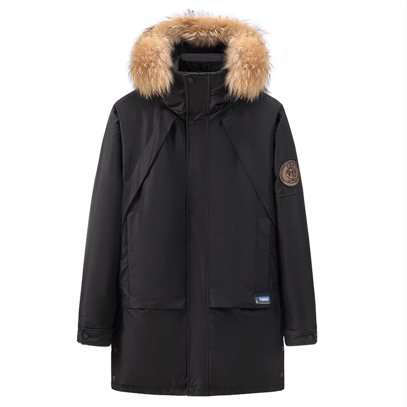 Winter Men Hooded Casual Waterproof Long Duck Down Parka Man Windproof Thick Overcoat Parka Jacket Male Fur Collar Outwear Parka