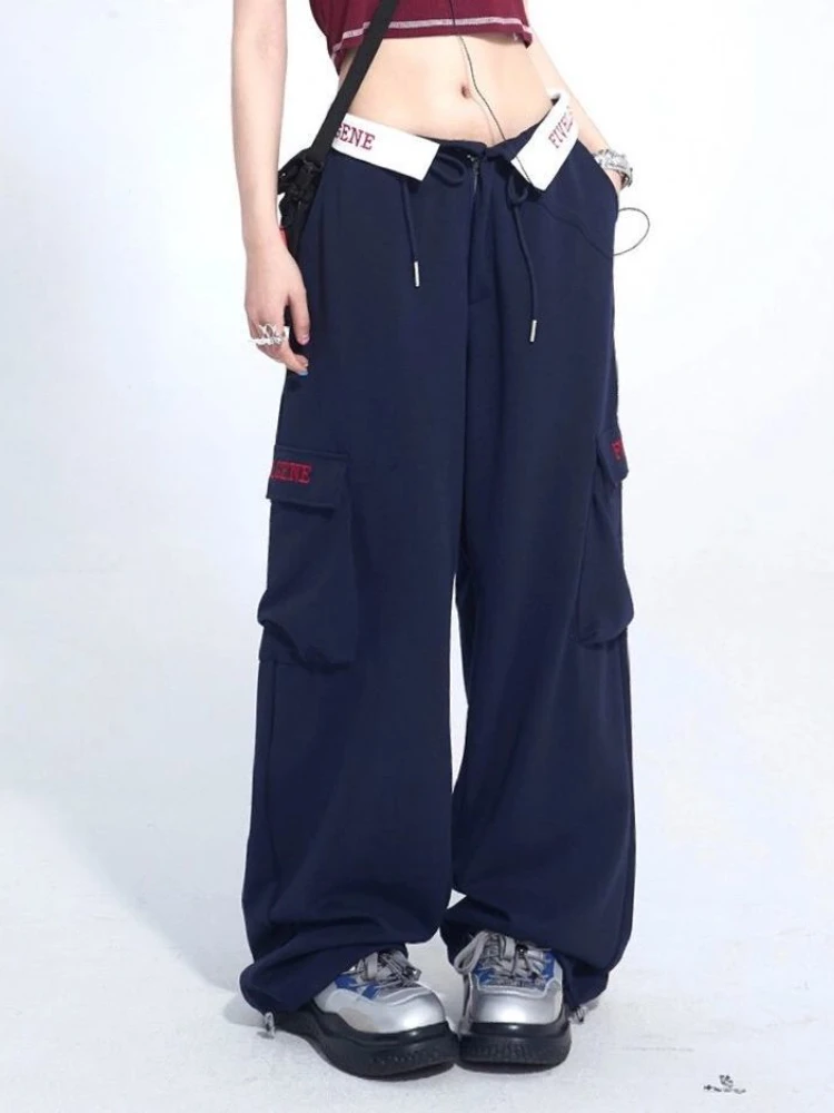 HOUZHOU Vintage Baggy Cargo Pants Women Hip Hop Y2k Streetwear