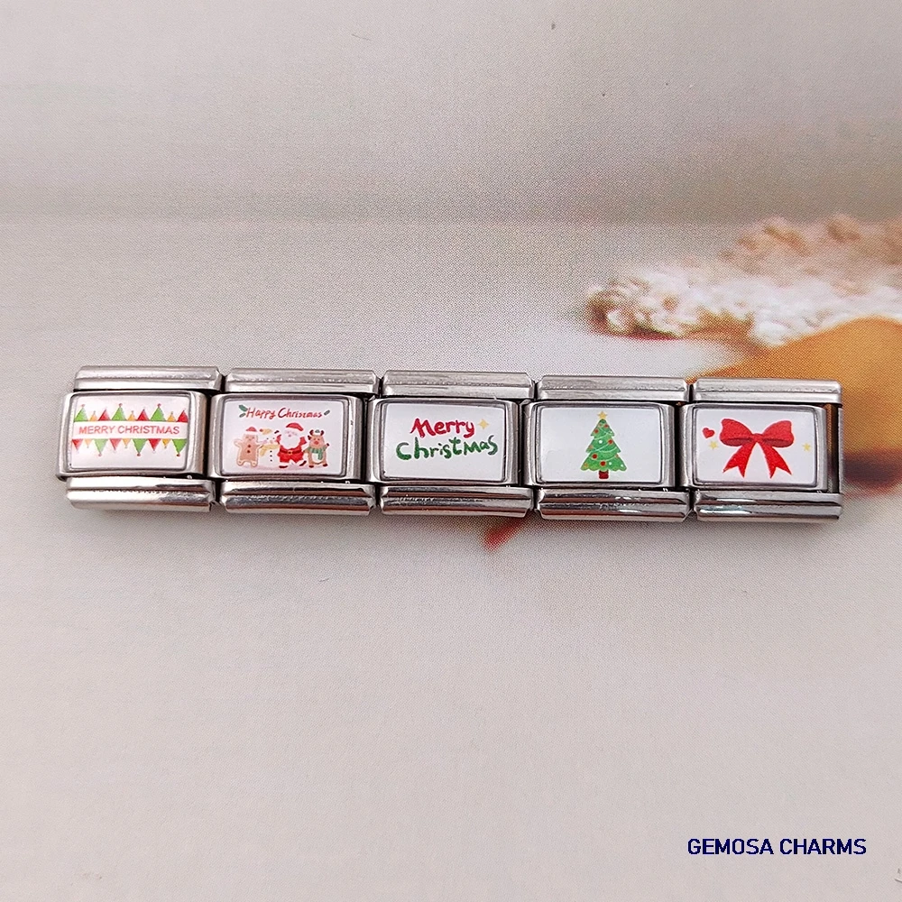Großhandel Weihnachtshandschuh Schmetterling Knoten Älterer Baum Hut Italienischer Charme Edelstahl Link passend für 9mm Armbandherstellung DIY Schmuck – Detail 1