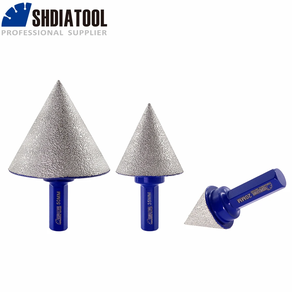 SHDIATOOL Vacuum Brazed Diamond Chamfer Bits Milling 2pcs Hexagonal Handle Tile Stone Ceramic Drilling Crowns Construction Tools