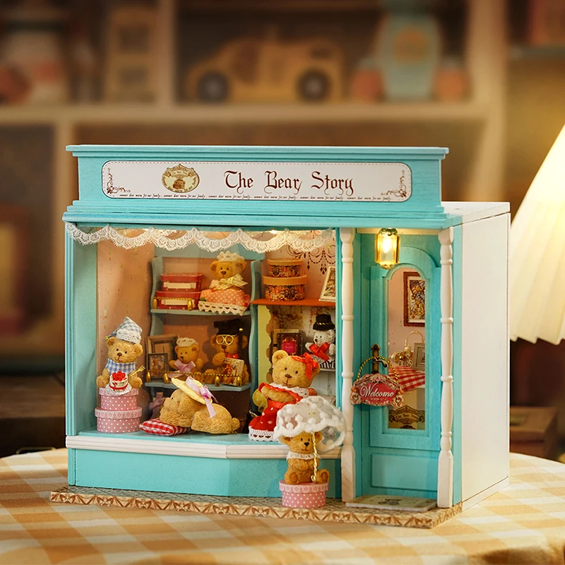 女の子のための木製の人形の家,クマの物語の店,ミニチュアキット