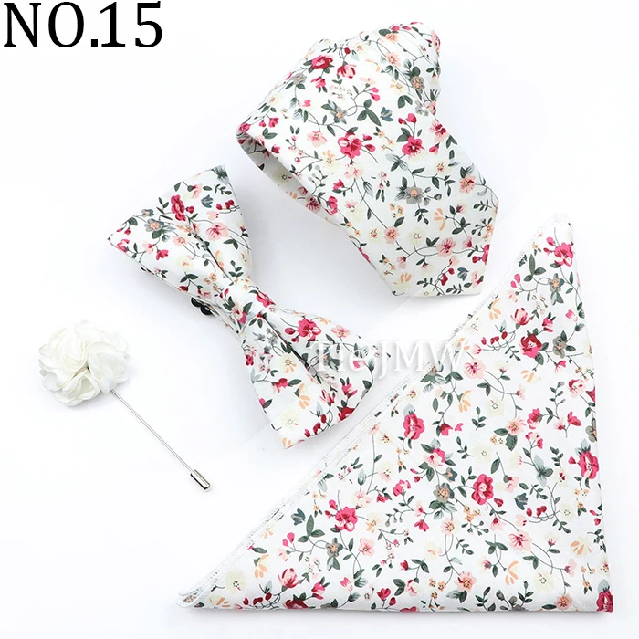 Neue Bunte Baumwolle Floral Männer Krawatte Brosche Set Rosa Weiß Gelb Krawatte Bowtie Anzug Vintage Für Bräutigam Business Hochzeit Party – Detail 15