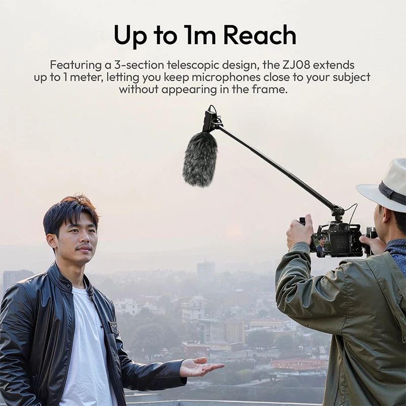 Ulanzi ZJ08 Mic Boom Pole Arm with Dual 180° Adjust for Camcorder DSLR Phone Street Interviews On-Location Events Outdoor Travel
