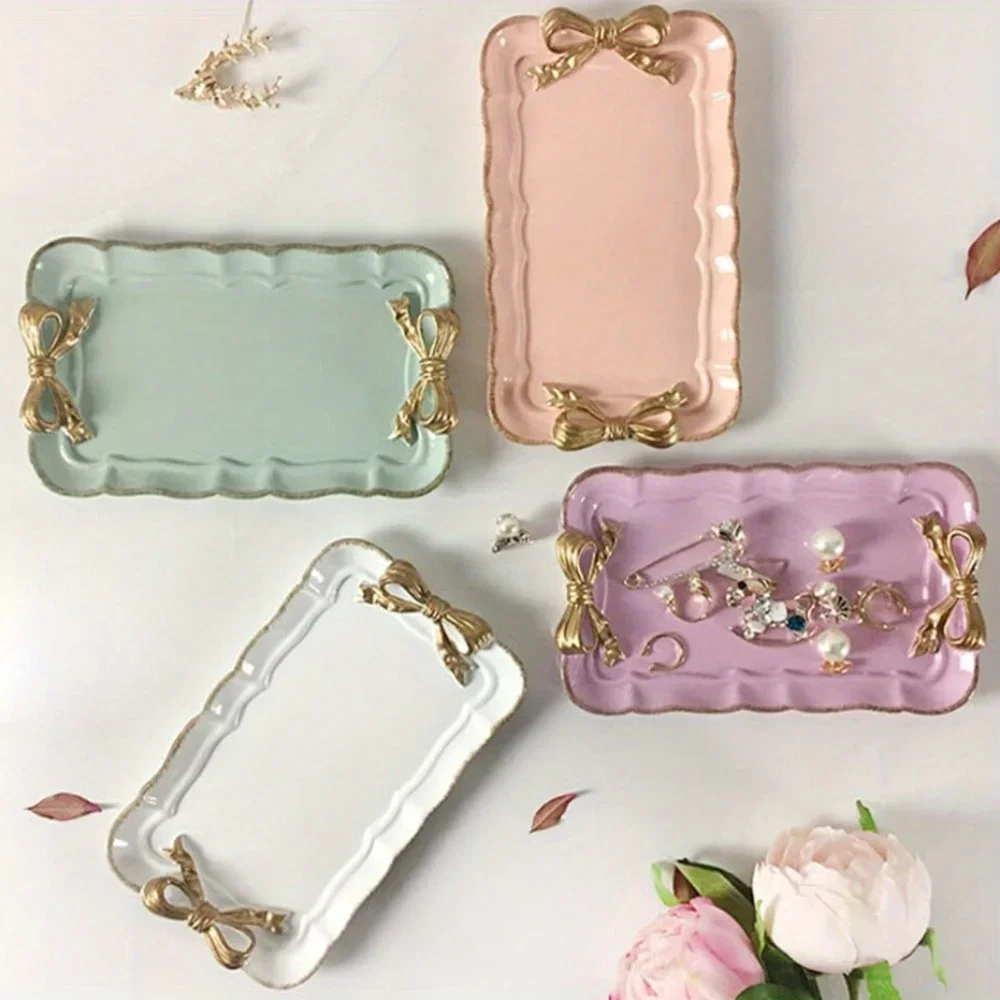 Piece Bow Tray Fruit Dessert Tray Resin Craft Cake Jewelry Storage Party Decoration Tableware Candy Organizer Tools storage tray,jewelry storage tray
