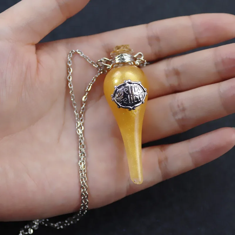10pcs Felix Felicis Potion Vintage Magic Glass Pendant Water Drop Essential Oil Wish Bottle Women's Sweater Chain Necklace Gift 5
