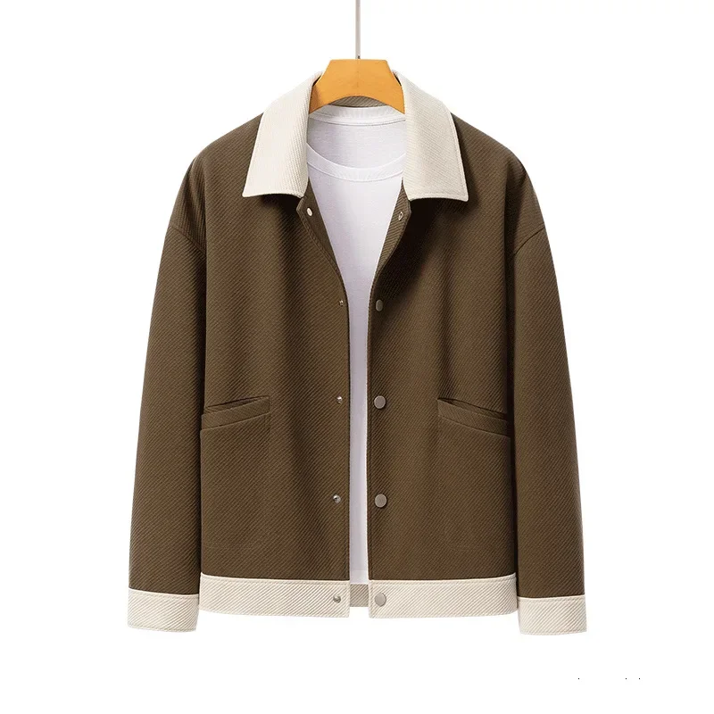남성용 트윌 스플라이싱 재킷, 라펠 디자인, 루즈 캐주얼 재킷, 최고급 트렌드, 조류감, 용수철 및 가을