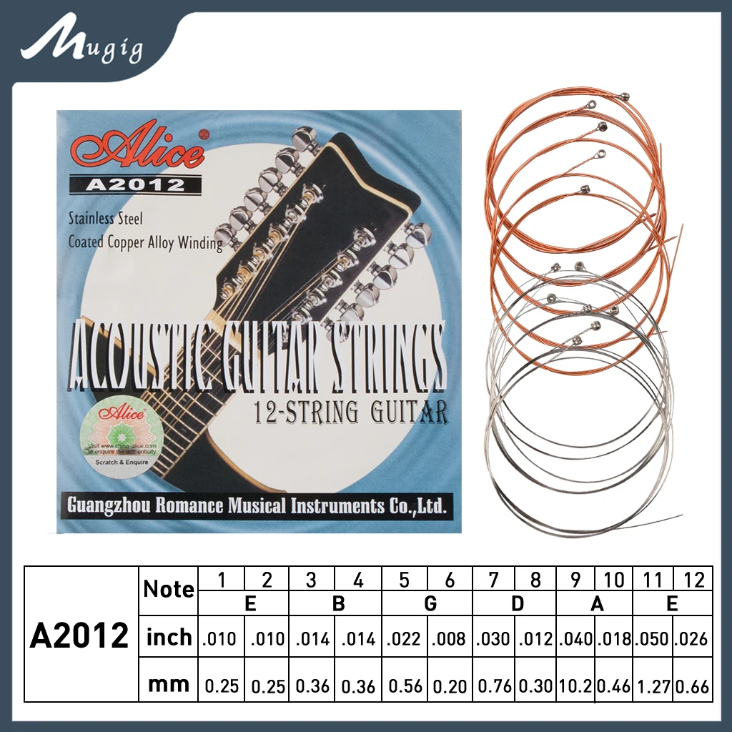 

Mugig 12-String Guitarra Strings Stainless Steel Core Coated Copper Alloy Wound For Acoustic Folk Classic Guitars Parts A2012
