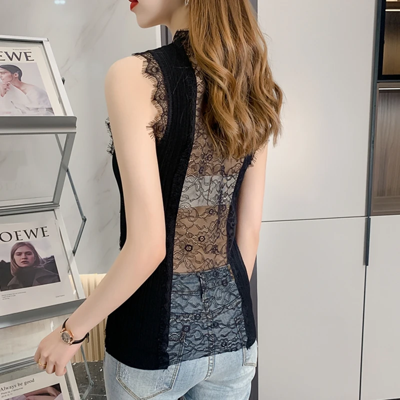 

Sexy Hollow Backless See Through Lace Tank Tops Women Crop Tops Knitted Camis Vests Sleeveless Underwaist Summer Clothing