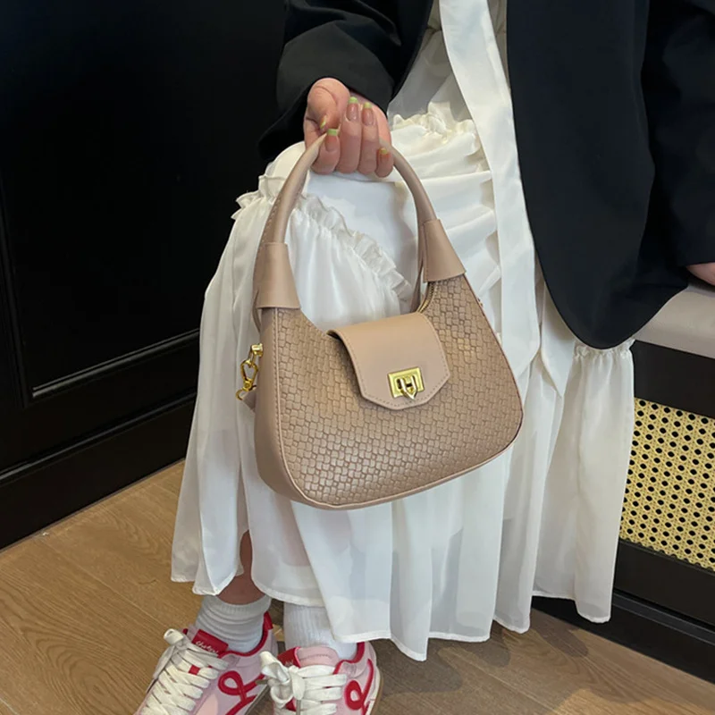 Simple Casual Fashionable Crossbody Tote Bag Vintage Half Moon Design Solid Color For Women Underarm Hobo Bag