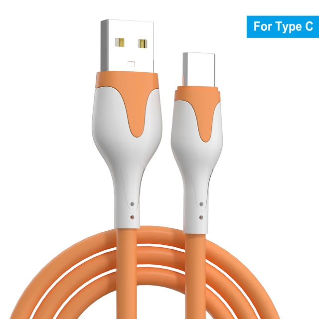 3A Fast Charge USB  Cable Soft Silicone Type C Cable For Xiaomi Redmi Samsung Realme Cables Data Cord Charger USB Cable Phone Orange for type C