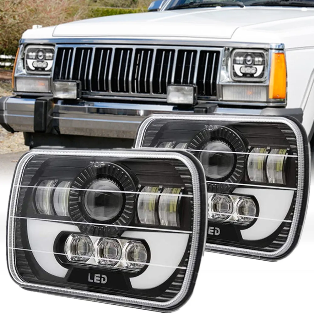 

2pc 5X7 7x6 Inch Rectangle LED Headlights DRL Brightest For Jeep Cherokee XJ Truck Toyota Pickup MR2 Celica Supra Nissan 240SX