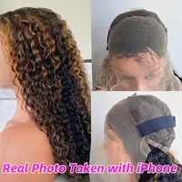 250 densité bouclés 1B/30 mettre en évidence Ombre perruques de cheveux humains 13x6 HD dentelle frontale perruque pré plumée brésilienne vague profonde perruque de cheveux humains 2