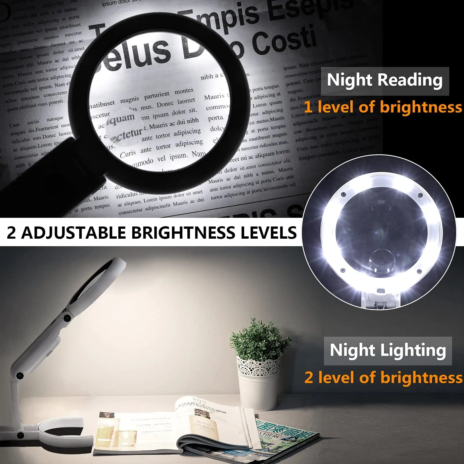 Handheld 10X Magnifier LED Lights Acrylic Lens Reading Magnifying Glass COB  Light Source - AliExpress