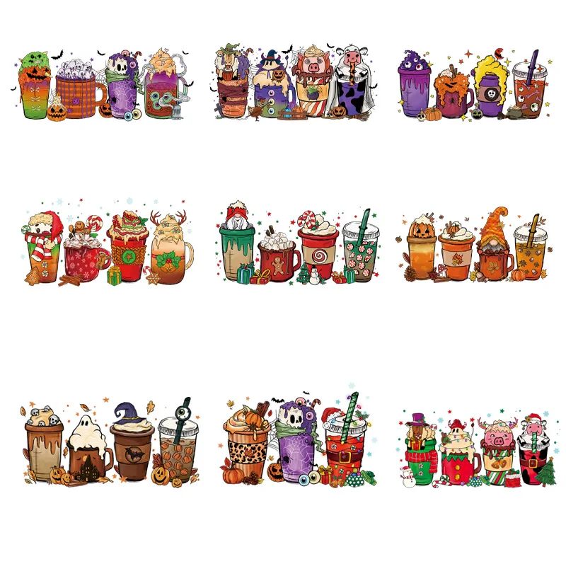 NewExquisite cartoon Halloween patterns iron on patch thermal transfer diy accessory washable arts stickers patches 9piece