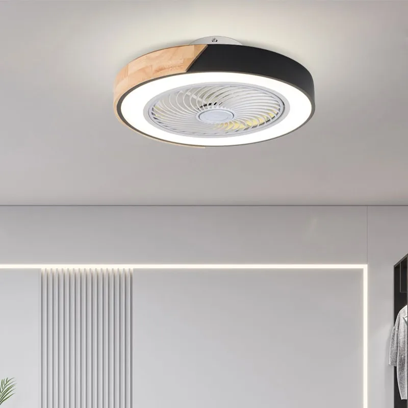 Wood Edge LED Ceiling Fan with Light Living Room Bedroom 50cm Home Fan Lighting APP Remote Control 6speed Low Floor Electric