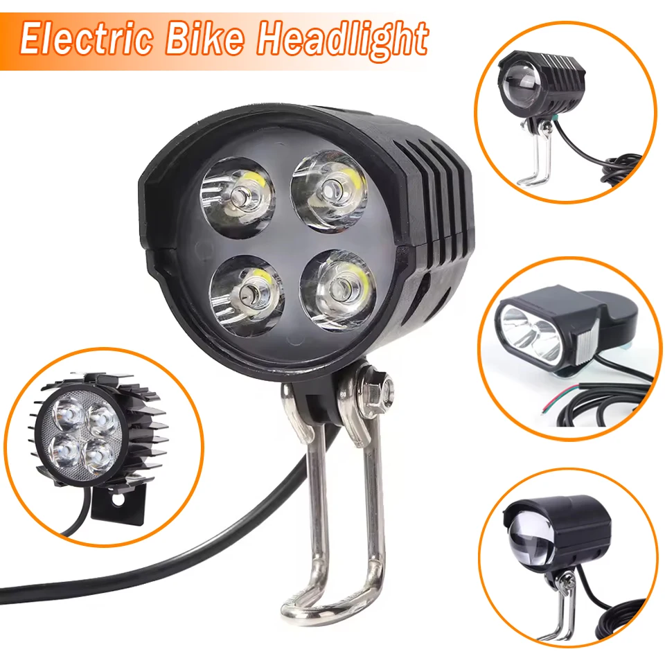 Electric Bike LED Headlight High Brightness Electric Scooter Lamp ABS Waterproof Headlight Bicycle Front Light Cycling Highlight