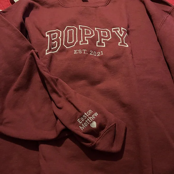 Custom Embroidered Sweatshirt, Name On Sleeve With Heart, Grandpa Shirt With Date, Daddy Est Year Shirt, Gift For New Dad