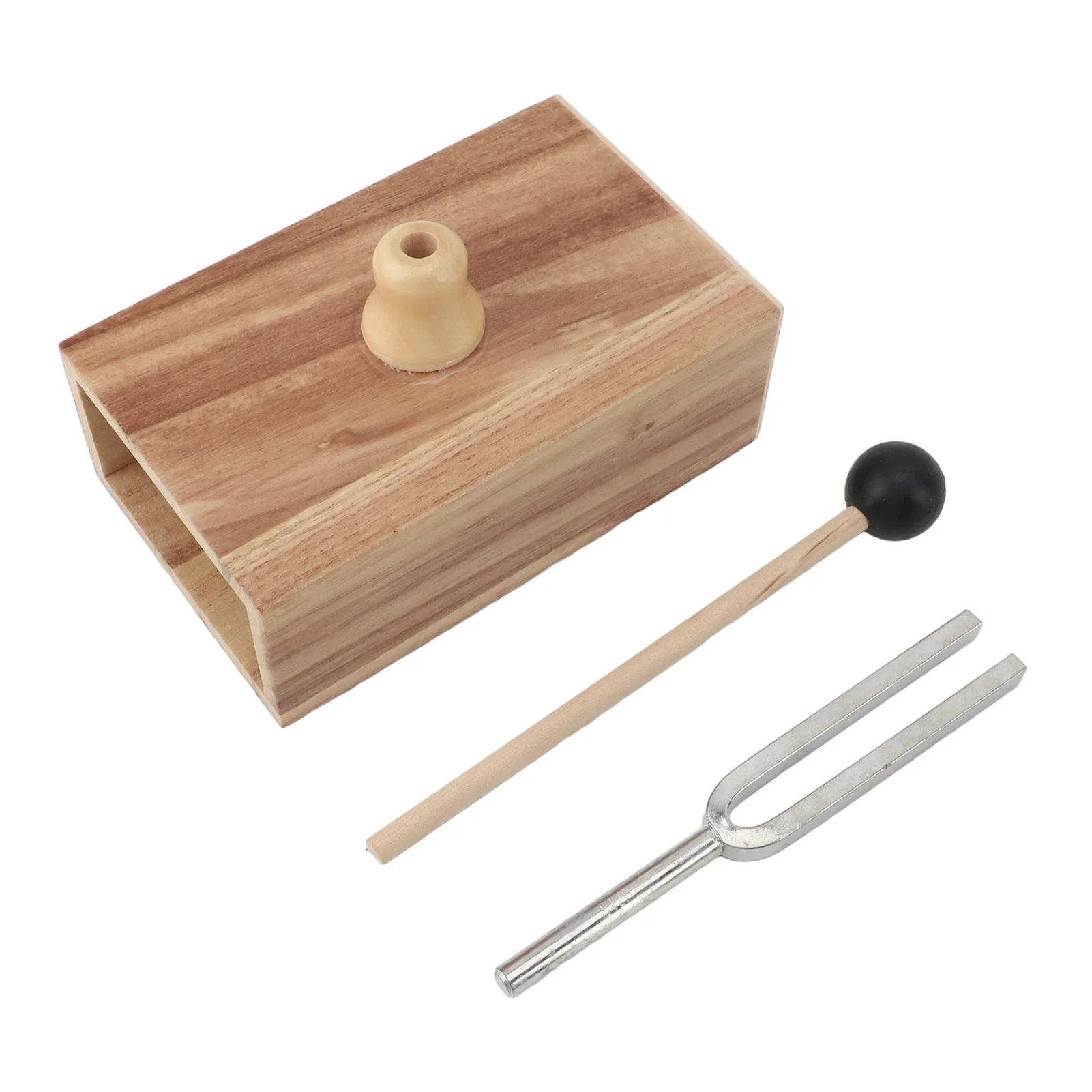 512HZ Tuning Fork Pure Tranquility Melody Acoustical Tuning Fork Wooden Resonator Portable with Rubber Hammer for Sound Therapy