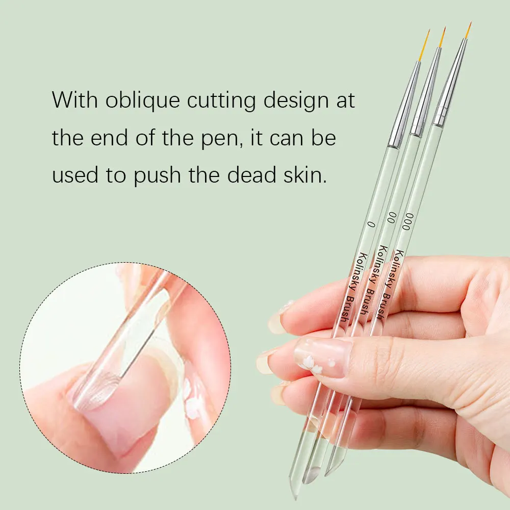 3pcs Transparent French Stripe Liner Nail Brush 3D Tips Manicure Ultra-thin Line Drawing Pen Brushes Painting Nail Art Tools
