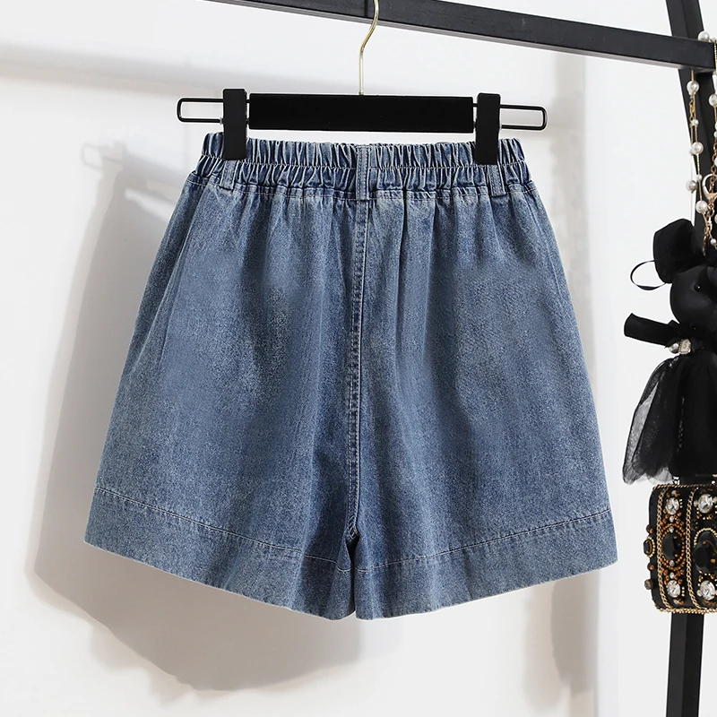 Casual Plus Size Summer Denim Shorts Women Loose Wide Leg