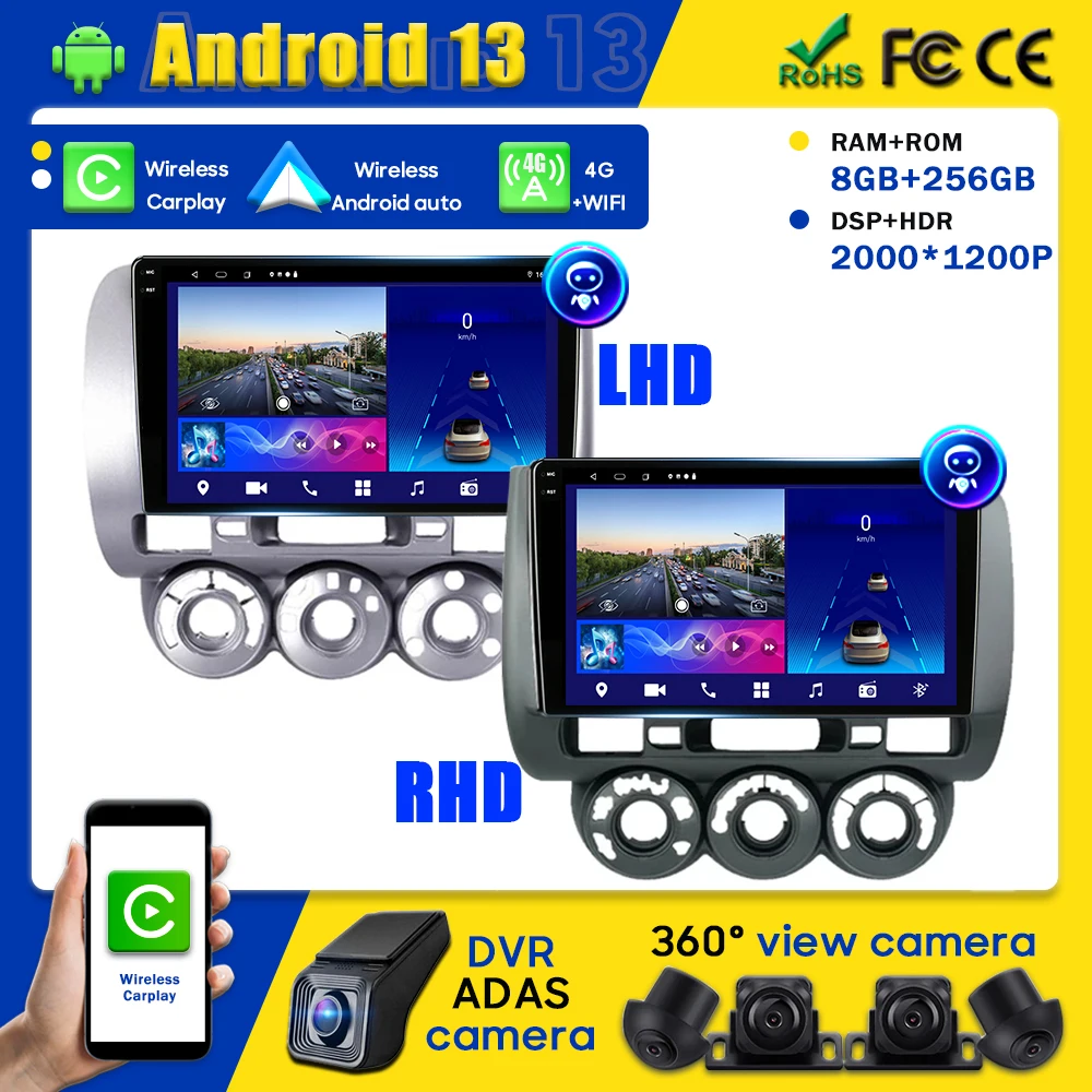 

Автомагнитола на Android 13, мультимедийный видеоплеер для Honda Fit Jazz City 2002, 2003, 2004, 2005, 2006, 2007, GPS-навигация, 2 Din