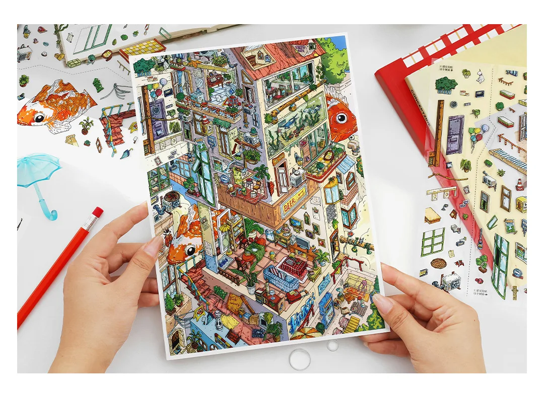 Kawaii rotierende Stadt 3D Stadt Ruhe Tag Landschaft Aufkleber DIY Tasche Kabine Szene Weihnachtsgeschenke ﻿ – Detail 21