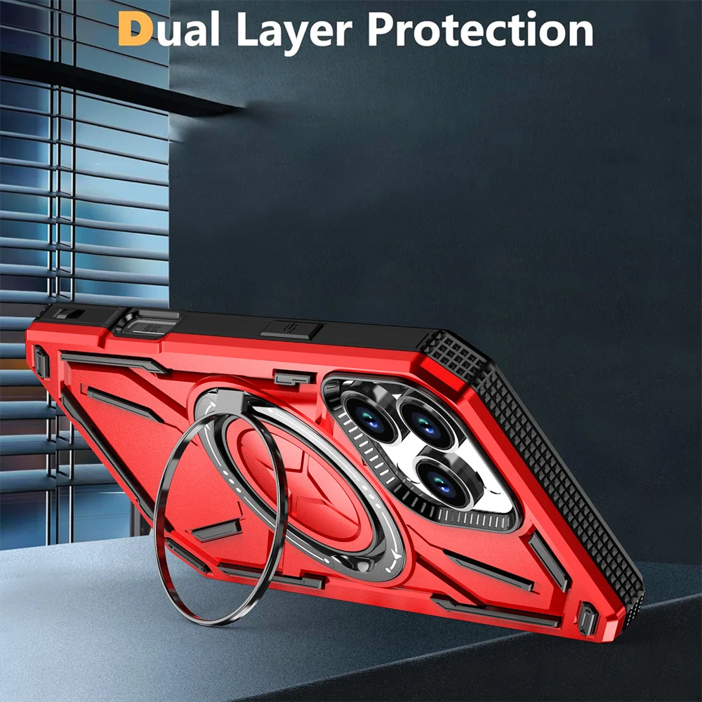 Coque de protection double couche avec support magnétique pour iPhone 16 15 14 11 12 13 Pro Max, étui de luxe avec support rotatif et pliable_voghion.com
