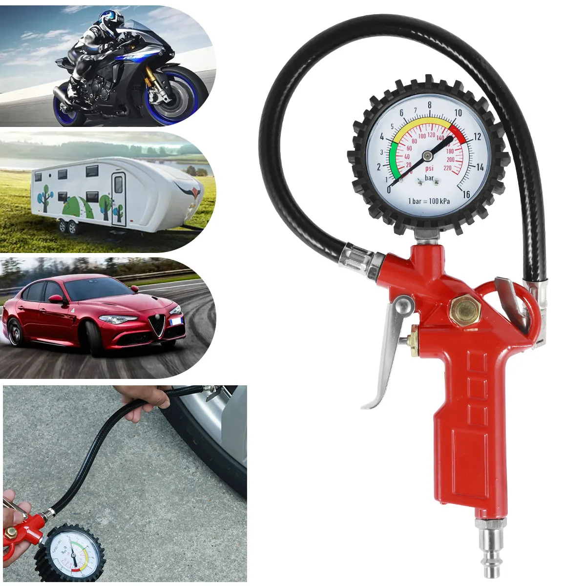 URAQT Digital Tyre Inflator Pressure Gauge, 220 PSI Tyre Pressure Gauge