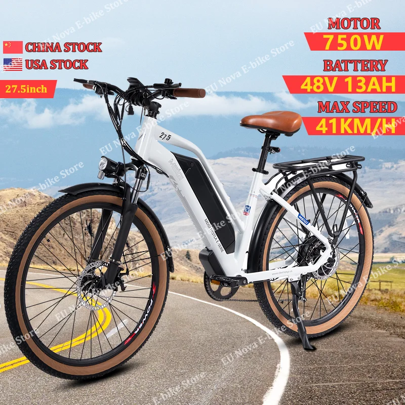 

MEIGI Electric Bike 750W 48V13AH Removable Battery 27.5*2.2inch Tire Electric Bicycles City Road Commuting Aldult 7 Speed Ebike