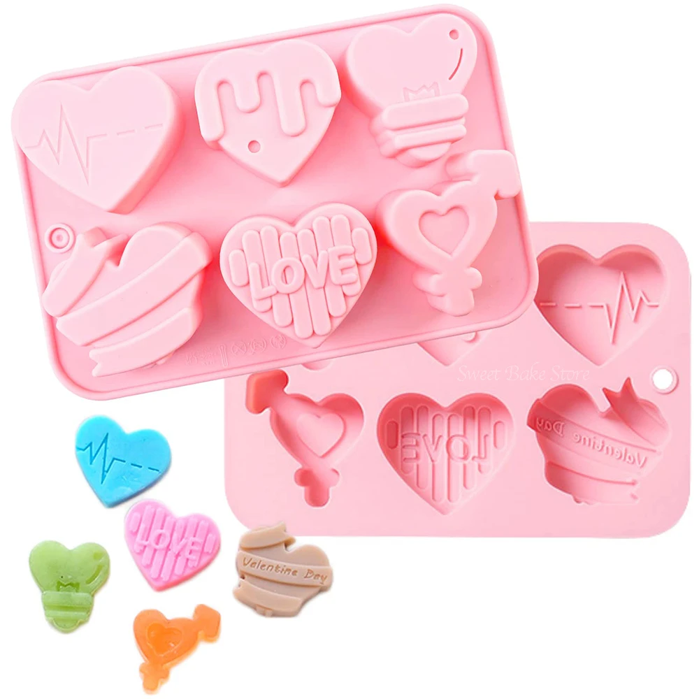 

6-Cavity Heart Silicone Chocolate Mold, Creative Valentine's Day Baking Mould, For Candy, Gummy, Soaps, Ice Cubes Kitchen Tools