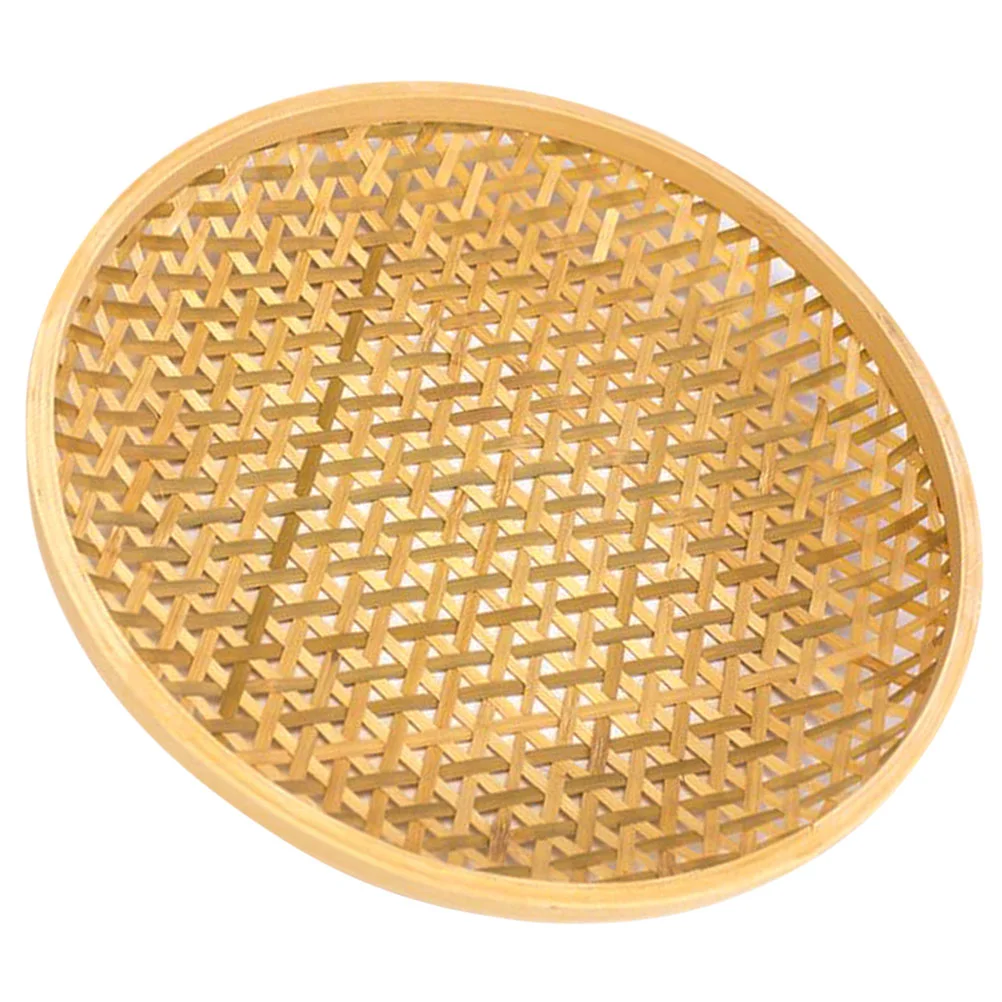 Bamboo Woven Basket Snack Plate Storage (large Size) Shallow Wicker Tray Fruit Round