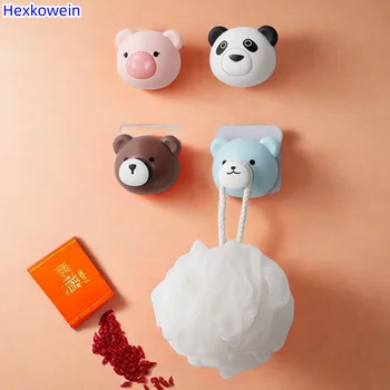 귀여운 만화 벽 후크 자체 접착 침실 문짝 행거 키 우산 수건 모자 후크 동물 장식 랙 정리함 상품 이미지