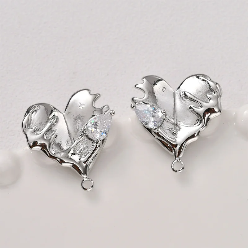 14k 골드 컬러 라바 다이아몬드 세트 러브 귀걸이(걸이형 귀걸이 포함) DIY 귀걸이 1쌍 기본 액세서리 재료