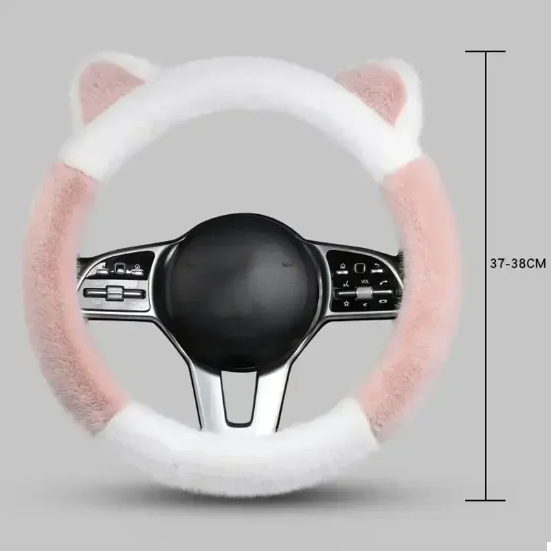 Winter Plush Thickened Cat's Ears Steering Wheel Cover Cute Cat-Ear Shaped Protective Car Steering Wheels & Accessories
