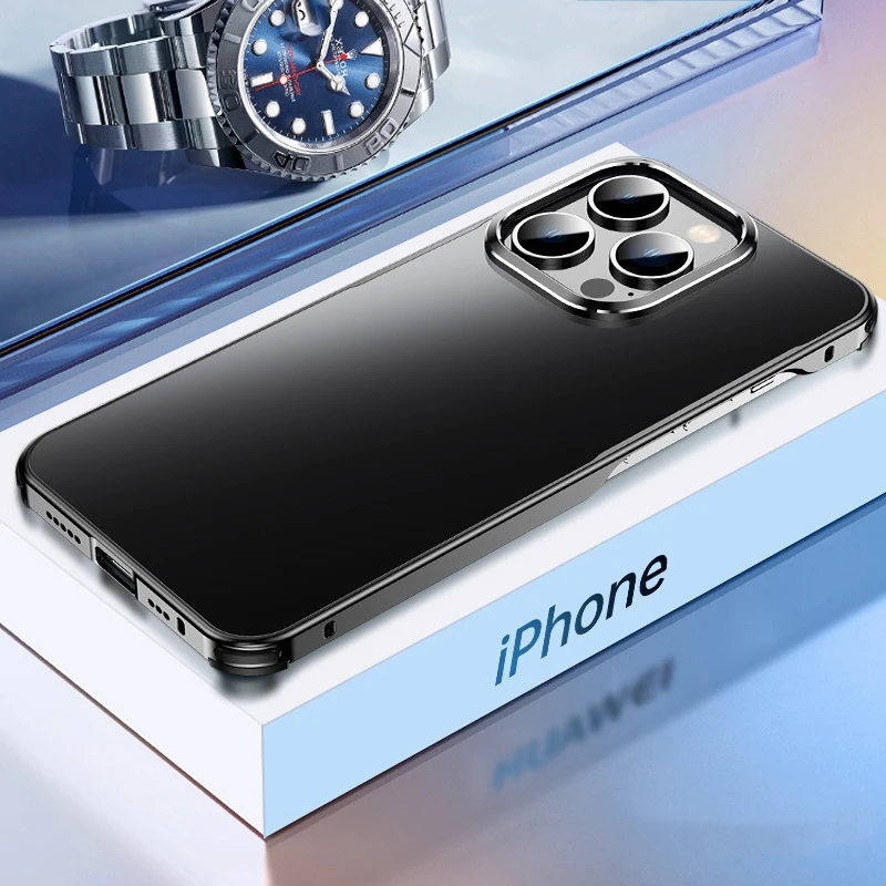 

For iPhone 14 15 Pro Max Case Metal Aluminium Alloy Ultra thin frosting Protective iphone 15 Pro Original Color Phone back Cover