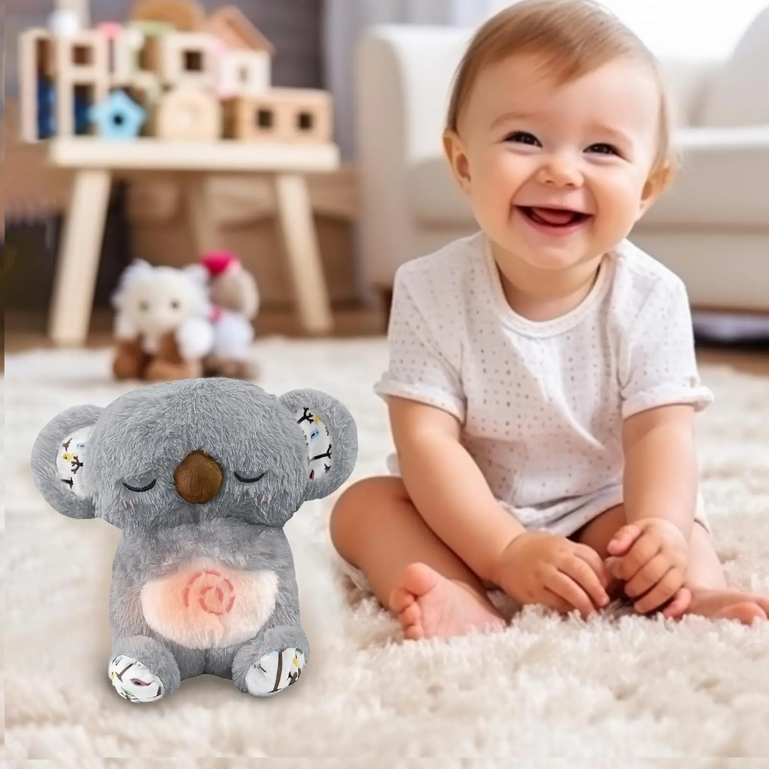 Breathing Koala with Light Sound Baby Sleeping Companion Soothe Koala Musical Stuffed Plush Toy Newborn Sensory Comfortable