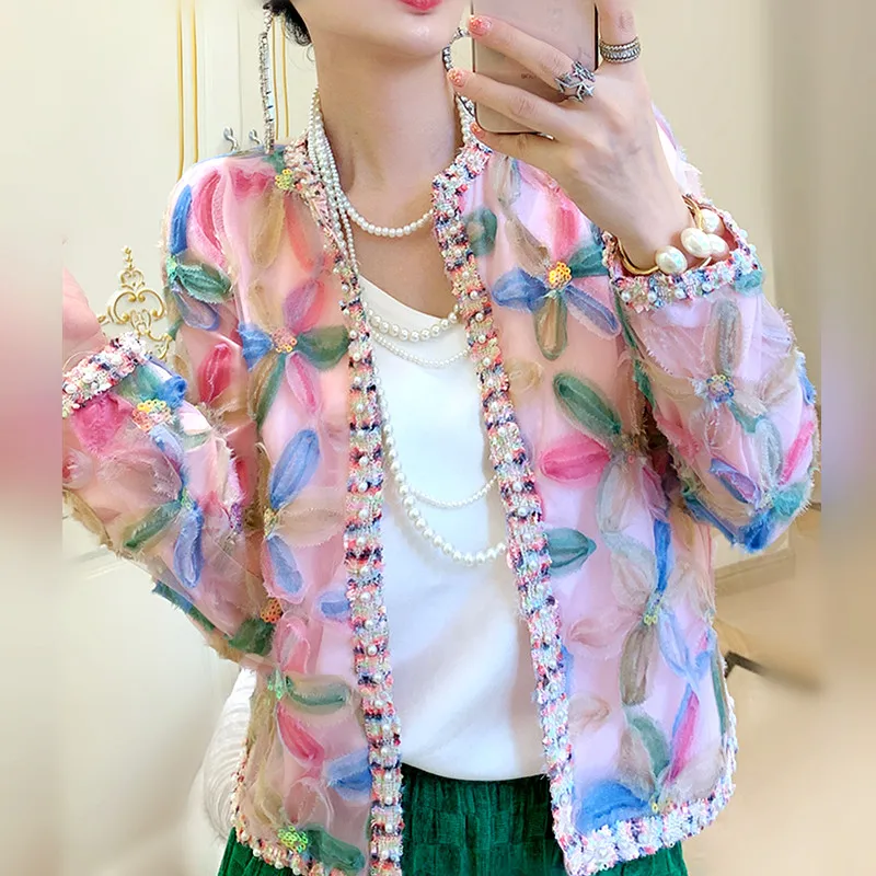 

2 Pcs Luxury Runway Women Autumn Spring Sequins Appliques Beaded Blazer Elegant Coat And Long Skirts Pink Party Suit Sets NS555
