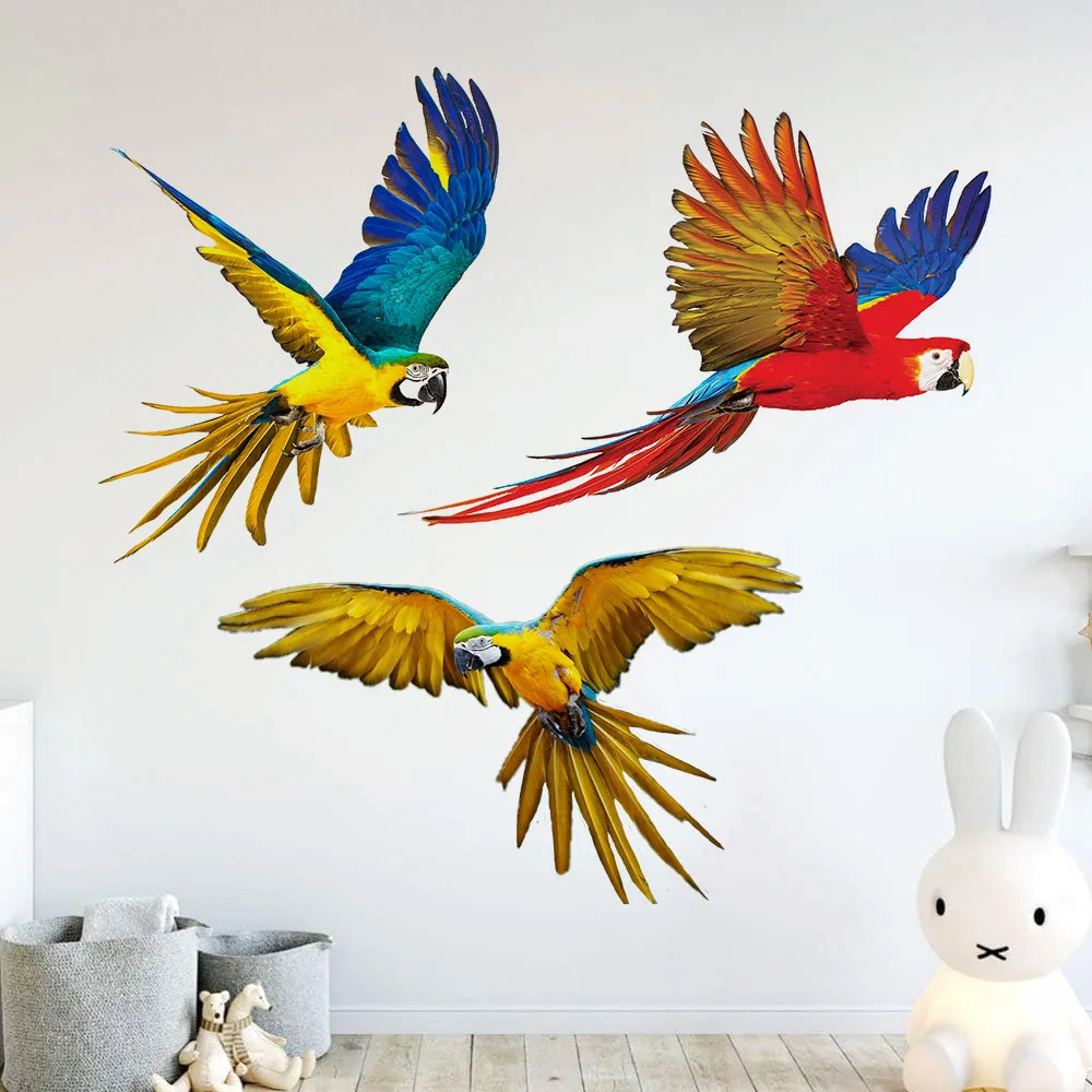 M423 Hand Painted Parrot Wall Sticker Bathroom Toilet Decor Living Room Cabinet Refrigerator Home Decoration Decals Sticker