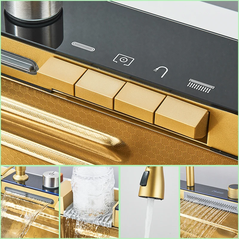 Stainless Steel Kitchen Sink Golden Smart Digital Display Integrated Kitchen Sink Set Multi-functional Wash Basin 2